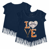 Houston Astros Tiny Turnip Girls Youth Baseball Love Fringe T-Shirt - Navy