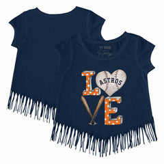 Houston Astros Tiny Turnip Girls Youth Baseball Love Fringe T-Shirt - Navy
