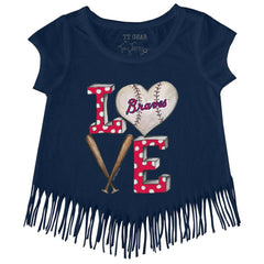 Atlanta Braves Tiny Turnip Girls Youth Baseball Love Fringe T-Shirt - Navy