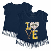 Milwaukee Brewers Tiny Turnip Girls Youth Baseball Love Fringe T-Shirt - Navy