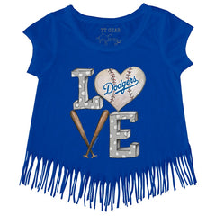 Los Angeles Dodgers Tiny Turnip Girls Youth Baseball Love Fringe T-Shirt - Royal