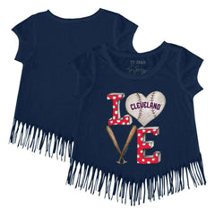 Cleveland Guardians Tiny Turnip Girls Youth Baseball Love Fringe T-Shirt - Navy