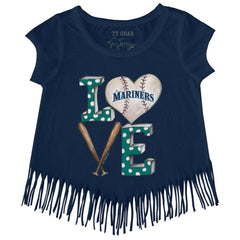 Seattle Mariners Tiny Turnip Girls Youth Baseball Love Fringe T-Shirt - Navy