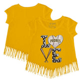 San Diego Padres Tiny Turnip Girls Youth Baseball Love Fringe T-Shirt - Gold