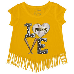 San Diego Padres Tiny Turnip Girls Youth Baseball Love Fringe T-Shirt - Gold