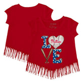 Philadelphia Phillies Tiny Turnip Girls Youth Baseball Love Fringe T-Shirt - Red