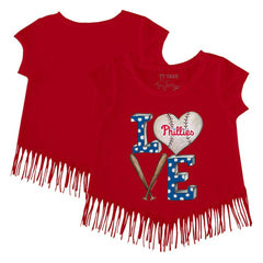 Philadelphia Phillies Tiny Turnip Girls Youth Baseball Love Fringe T-Shirt - Red
