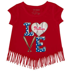 Philadelphia Phillies Tiny Turnip Girls Youth Baseball Love Fringe T-Shirt - Red