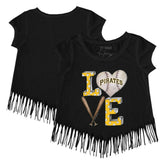 Pittsburgh Pirates Tiny Turnip Girls Youth Baseball Love Fringe T-Shirt - Black