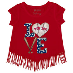 Boston Red Sox Tiny Turnip Girls Youth Baseball Love Fringe T-Shirt - Red