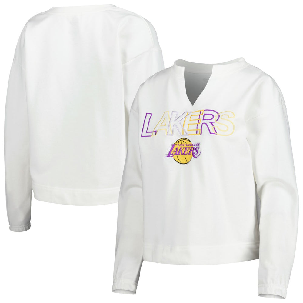 Los Angeles Lakers Concepts Sport Women's Sunray Notch Neck Long Sleeve Top - White cheap