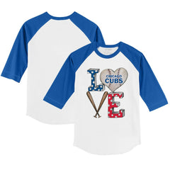 Chicago Cubs Tiny Turnip Youth Baseball Love 3/4-Sleeve Raglan T-Shirt - White/Royal
