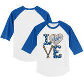 Los Angeles Dodgers Tiny Turnip Youth Baseball Love 3/4-Sleeve Raglan T-Shirt - White/Royal