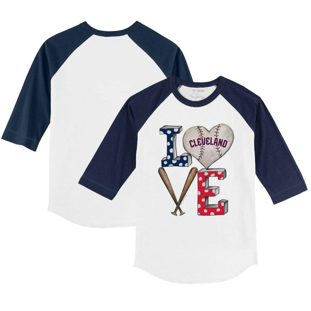 Cleveland Guardians Tiny Turnip Youth Baseball Love 3/4-Sleeve Raglan T-Shirt - White/Navy