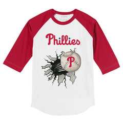 Philadelphia Phillies Tiny Turnip Youth Baseball Tear 3/4-Sleeve Raglan T-Shirt - White/Red