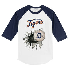 Detroit Tigers Tiny Turnip Youth Baseball Tear 3/4-Sleeve Raglan T-Shirt - White/Navy