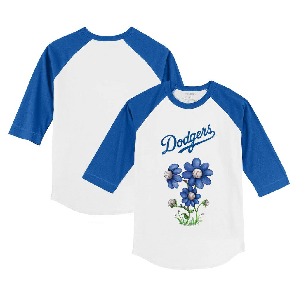 Los Angeles Dodgers Tiny Turnip Youth Blooming Baseballs 3/4-Sleeve Raglan T-Shirt - White/Royal
