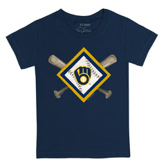Milwaukee Brewers Tiny Turnip Youth Diamond Cross Bats T-Shirt - Navy