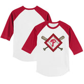 Philadelphia Phillies Tiny Turnip Youth Diamond Cross Bats 3/4-Sleeve Raglan T-Shirt - White/Red