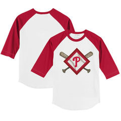 Philadelphia Phillies Tiny Turnip Youth Diamond Cross Bats 3/4-Sleeve Raglan T-Shirt - White/Red