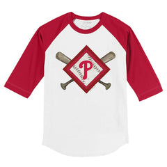 Philadelphia Phillies Tiny Turnip Youth Diamond Cross Bats 3/4-Sleeve Raglan T-Shirt - White/Red