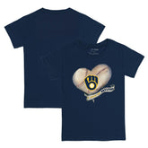 Milwaukee Brewers Tiny Turnip Youth Heart Banner T-Shirt - Navy