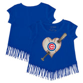 Chicago Cubs Tiny Turnip Girls Youth Heart Bat Fringe T-Shirt - Royal