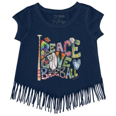 Tampa Bay Rays Tiny Turnip Girls Youth Peace Love Baseball Fringe T-Shirt - Navy