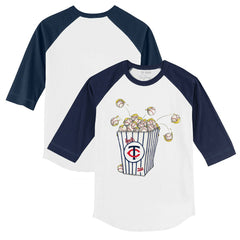 Minnesota Twins Tiny Turnip Youth Popcorn 3/4-Sleeve Raglan T-Shirt - White/Navy