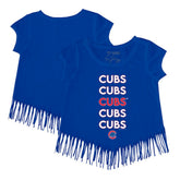 Chicago Cubs Tiny Turnip Girls Youth Stacked Fringe T-Shirt - Royal