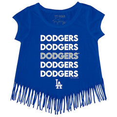 Los Angeles Dodgers Tiny Turnip Girls Youth Stacked Fringe T-Shirt - Royal