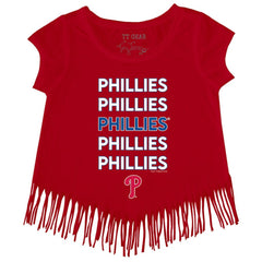 Philadelphia Phillies Tiny Turnip Girls Youth Stacked Fringe T-Shirt - Red