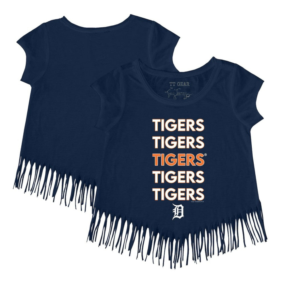 Detroit Tigers Tiny Turnip Girls Youth Stacked Fringe T-Shirt - Navy