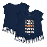 Detroit Tigers Tiny Turnip Girls Youth Stacked Fringe T-Shirt - Navy