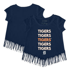 Detroit Tigers Tiny Turnip Girls Youth Stacked Fringe T-Shirt - Navy