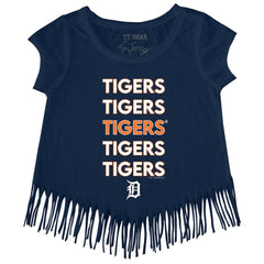 Detroit Tigers Tiny Turnip Girls Youth Stacked Fringe T-Shirt - Navy