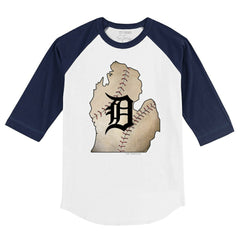 Detroit Tigers Tiny Turnip Youth State Outline 3/4-Sleeve Raglan T-Shirt - White/Navy