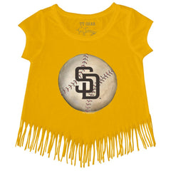 San Diego Padres Tiny Turnip Girls Youth Stitched Baseball Fringe T-Shirt - Gold