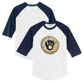 Milwaukee Brewers Tiny Turnip Youth Stitched Baseball 3/4-Sleeve Raglan T-Shirt - White/Navy