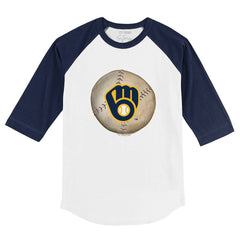 Milwaukee Brewers Tiny Turnip Youth Stitched Baseball 3/4-Sleeve Raglan T-Shirt - White/Navy