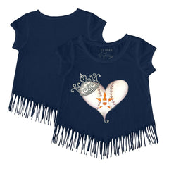 Houston Astros Tiny Turnip Girls Youth Tiara Heart Fringe T-Shirt - Navy