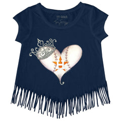 Houston Astros Tiny Turnip Girls Youth Tiara Heart Fringe T-Shirt - Navy