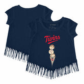 Minnesota Twins Tiny Turnip Girls Youth Triple Scoop Fringe T-Shirt - Navy