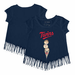 Minnesota Twins Tiny Turnip Girls Youth Triple Scoop Fringe T-Shirt - Navy