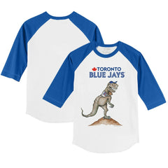 Toronto Blue Jays Tiny Turnip Youth TT Rex 3/4-Sleeve Raglan T-Shirt - White/Royal