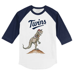 Minnesota Twins Tiny Turnip Youth TT Rex 3/4-Sleeve Raglan T-Shirt - White/Navy