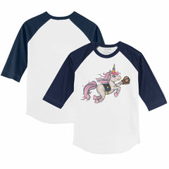 Milwaukee Brewers Tiny Turnip Youth Unicorn 3/4-Sleeve Raglan T-Shirt - White/Navy
