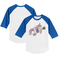 Chicago Cubs Tiny Turnip Youth Unicorn 3/4-Sleeve Raglan T-Shirt - White/Royal