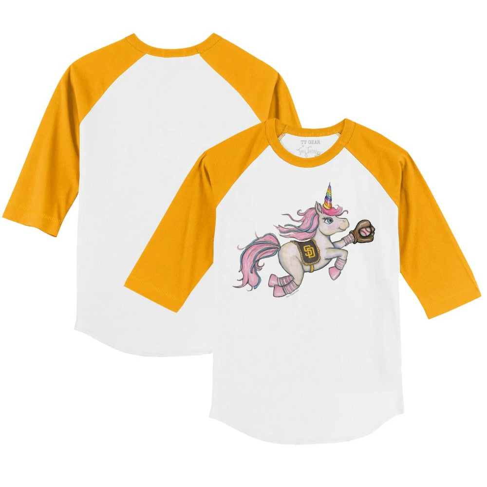 San Diego Padres Tiny Turnip Youth Unicorn 3/4-Sleeve Raglan T-Shirt - White/Gold