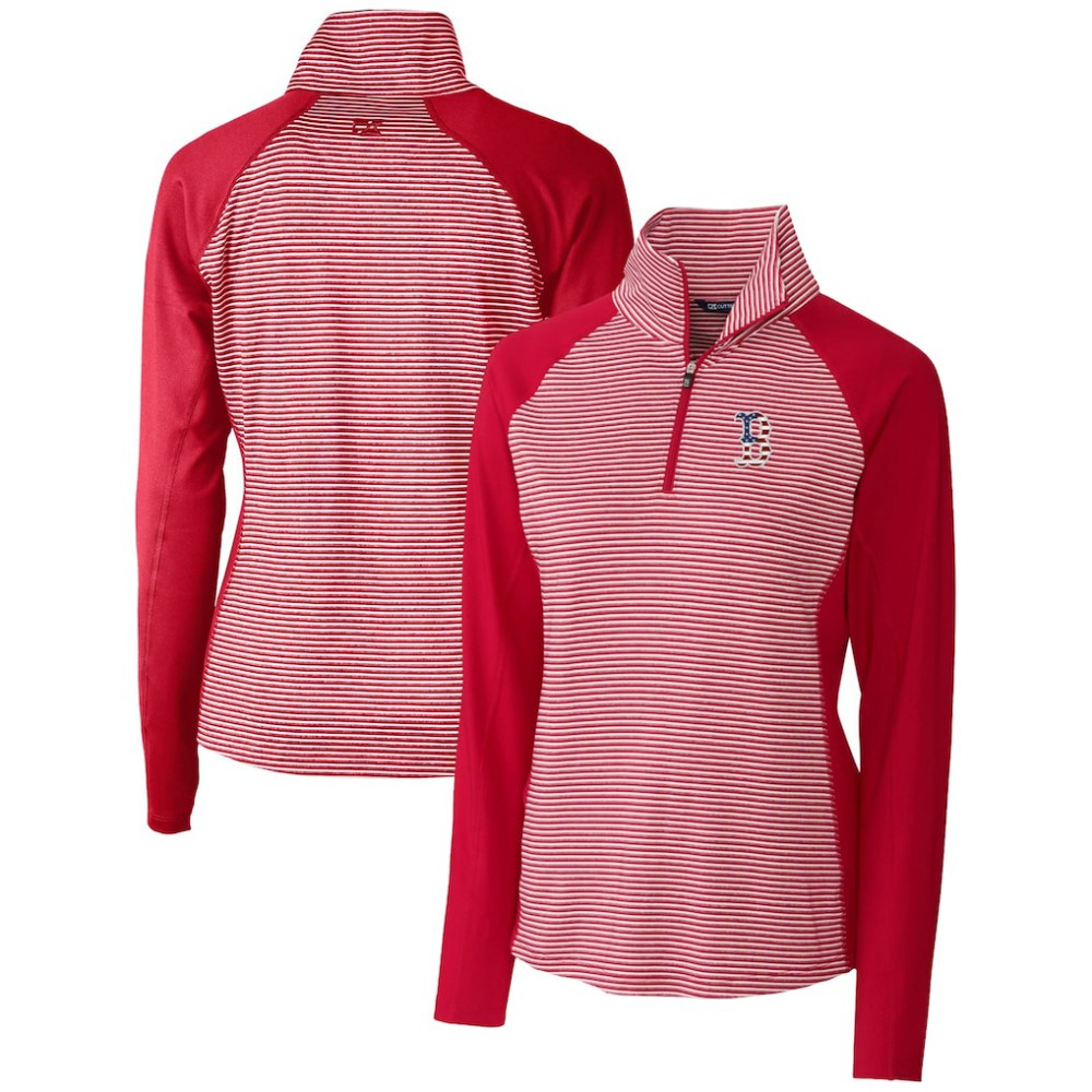 Boston Red Sox Cutter & Buck Women's Americana Logo Forge Tonal Stripe Stretch Half-Zip Pullover Top - Cardinal